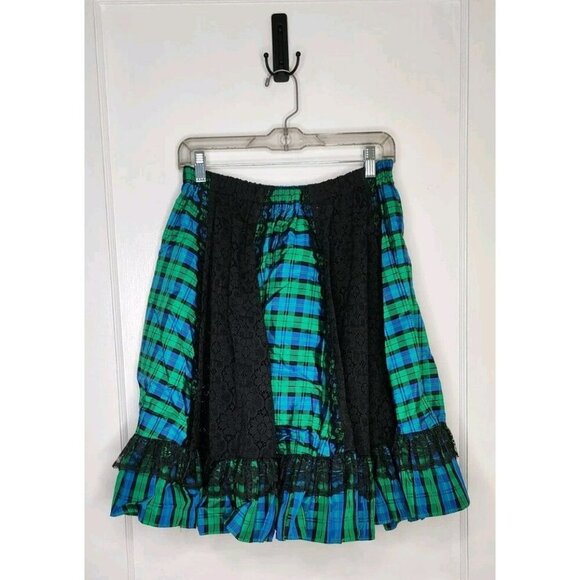 Vtg Square Dance 2 Piece Outfit Skirt Blouse Sz M Lace USA Made Blue Green Plaid - Picture 5 of 6